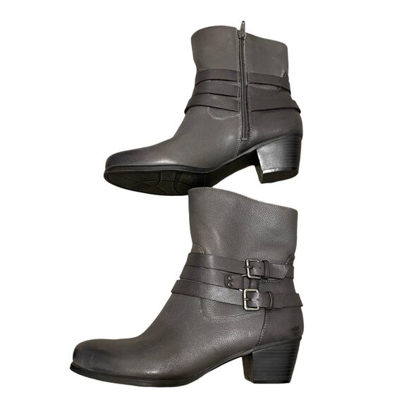 Naturalizer  Katrina Ankle Boots Women's 9M EU 39 Gray Leather Buckle Chunky - Picture 4 of 9